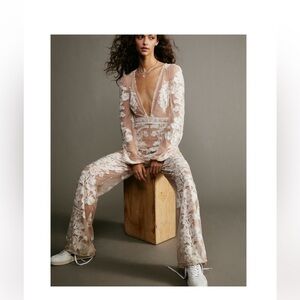NWT Free People x For love Lemons Temecula Embroidered Lace Jumpsuit